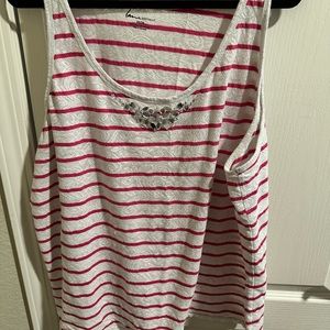 Lane Bryant 26/28 pink and white stripe Lacey tank with rhinestones